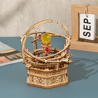 84pcs rotatable diy 3d starry night orrery mechanical music box wooden model building blocks assembly music box toy gift