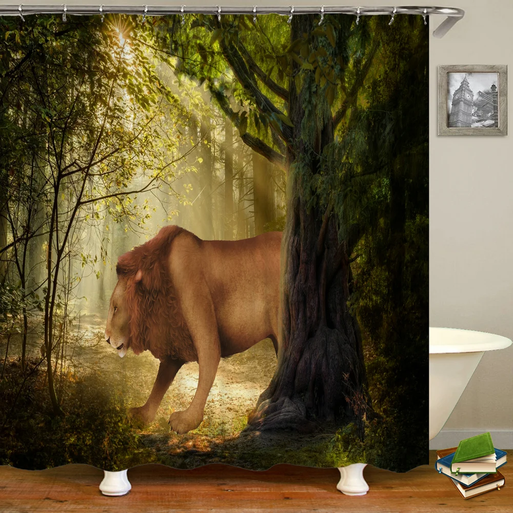 

Lion Snimals Shower Curtains Bath Curtain Waterproof Bathroom Decoration With 12 Hooks Washable Printing Bathing Curtains