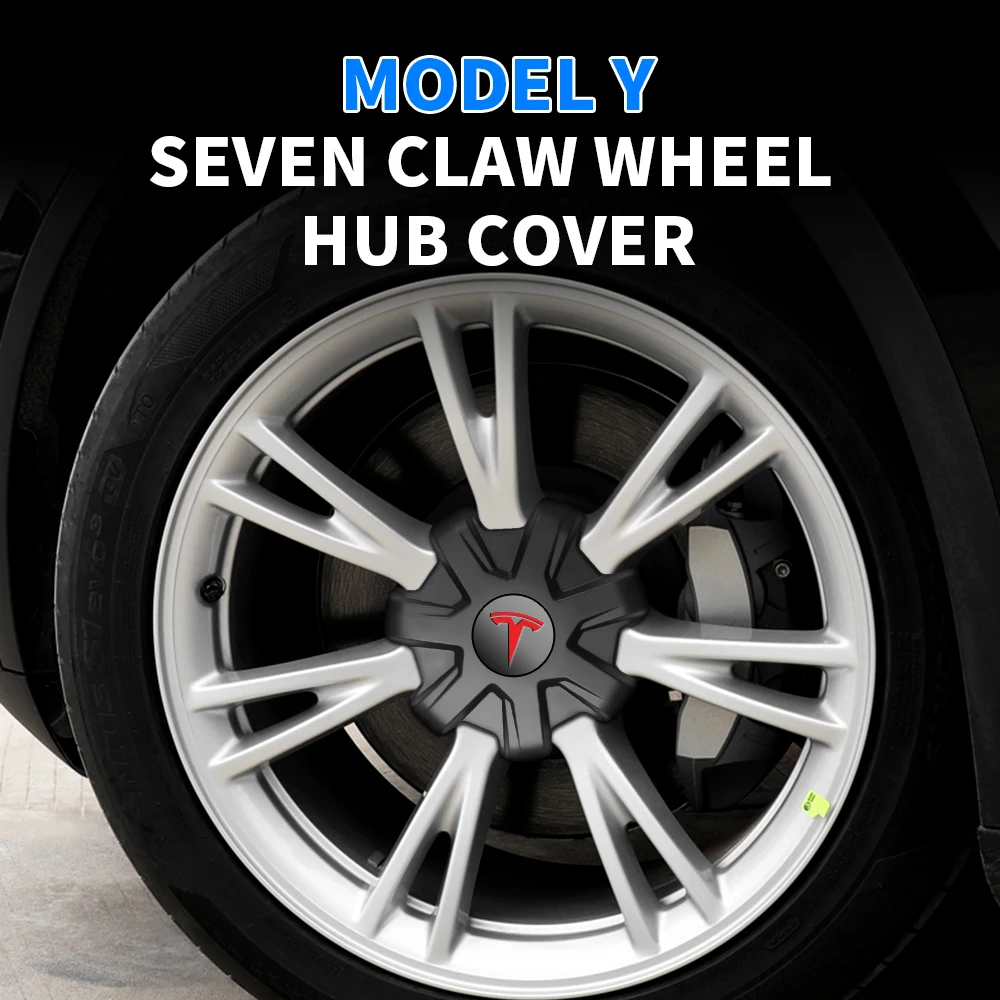 

4pcs Car Carbon Fiber ABS Seven Claw Wheel Center Caps Hub Cover For Tesla Model Y 2021 Modification Accessories