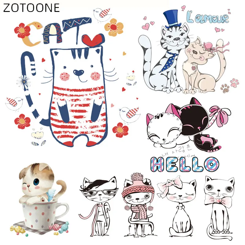 Детские нашивки ZOTOONE с милым котом термоклейкие мультяшными животными для одежды