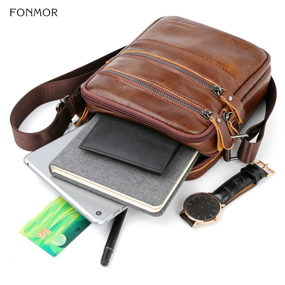Мужские сумки через плечо Fonmor из натуральной кожи многослойные мессенджеры на