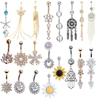 sexy cz crystal flower navel bars belly button rings dangle flower body navel piercing rings jewelry for women 1 pc