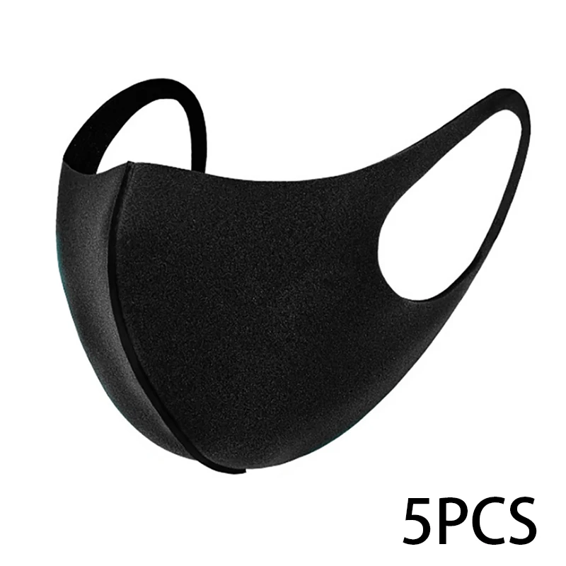 Черная хлопковая маска для лица 5 шт. Пылезащитная моющаяся мужчин и женщин