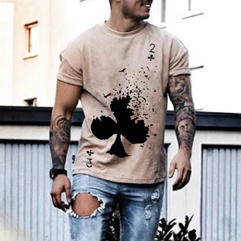

2021 Summer Street Fashion Graffiti Men's Spades Couples 3D Creative Character Casual Shirt Plus Size Short-Sleeved T-Shirt 6XL