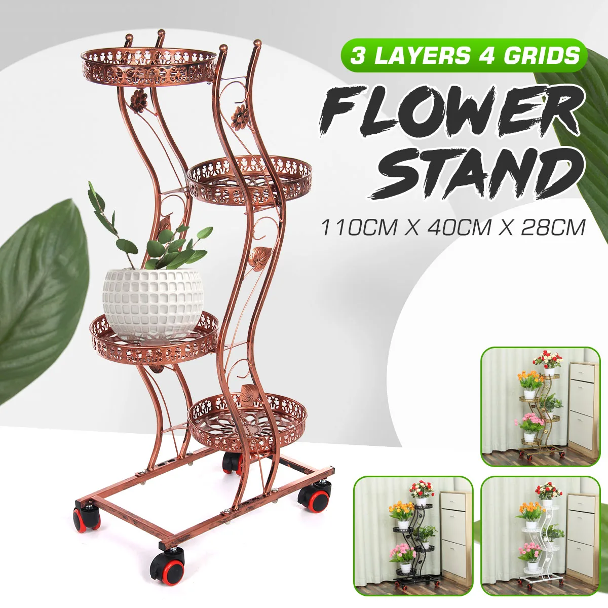 

4 Tiers 40x28cx110cm Iron Plant Stand Flower Rack Multi Flower Stand Shelves for Bonsai Display Shelf Yard Garden Patio Balcony