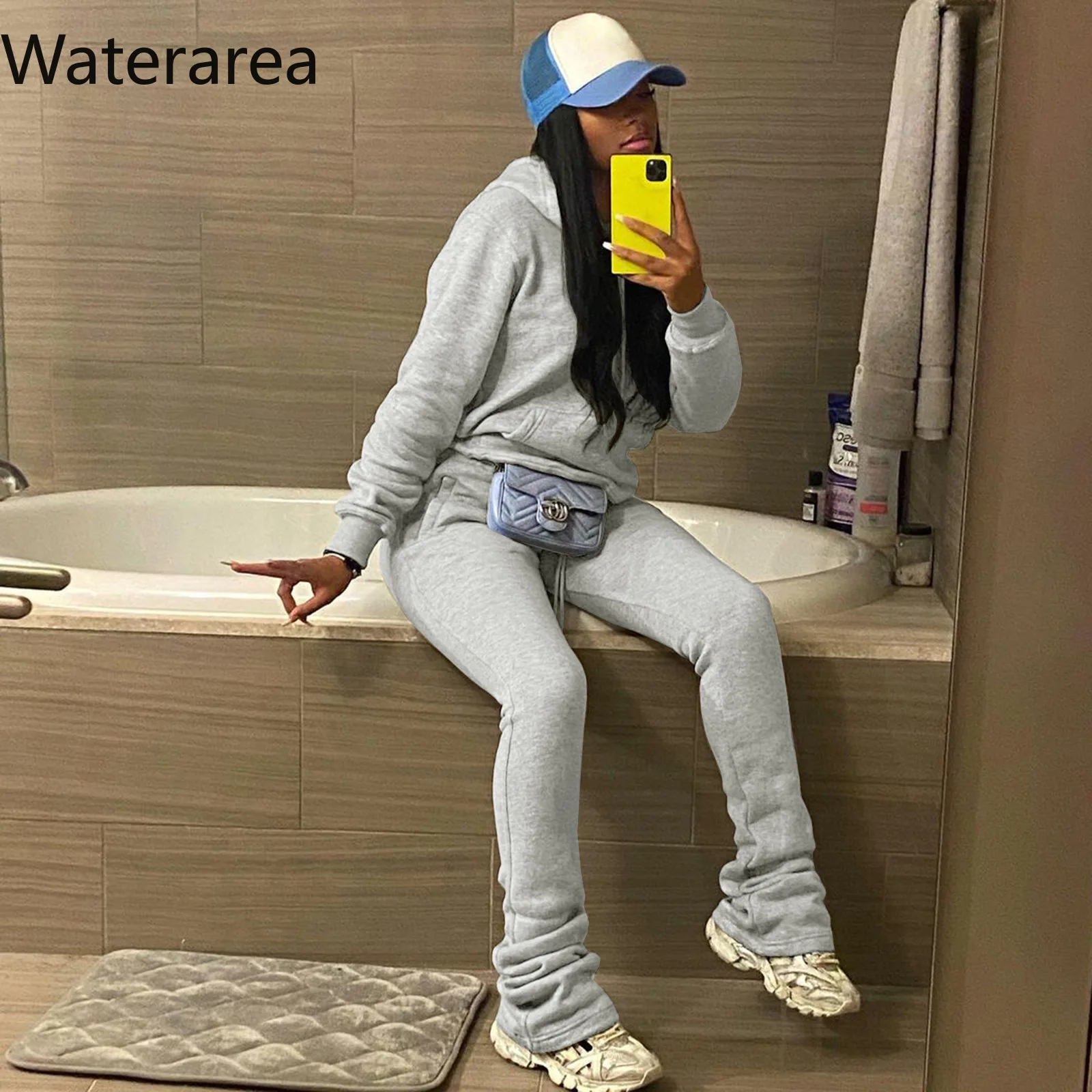 Однотонные женские комплекты Waterarea повседневный плюшевый свитер толстовка штаны