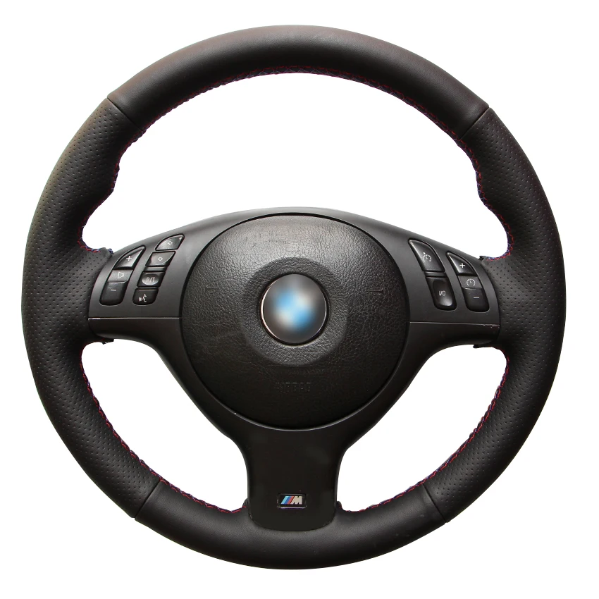 Сшитый вручную черный Противоскользящий чехол рулевого колеса автомобиля из