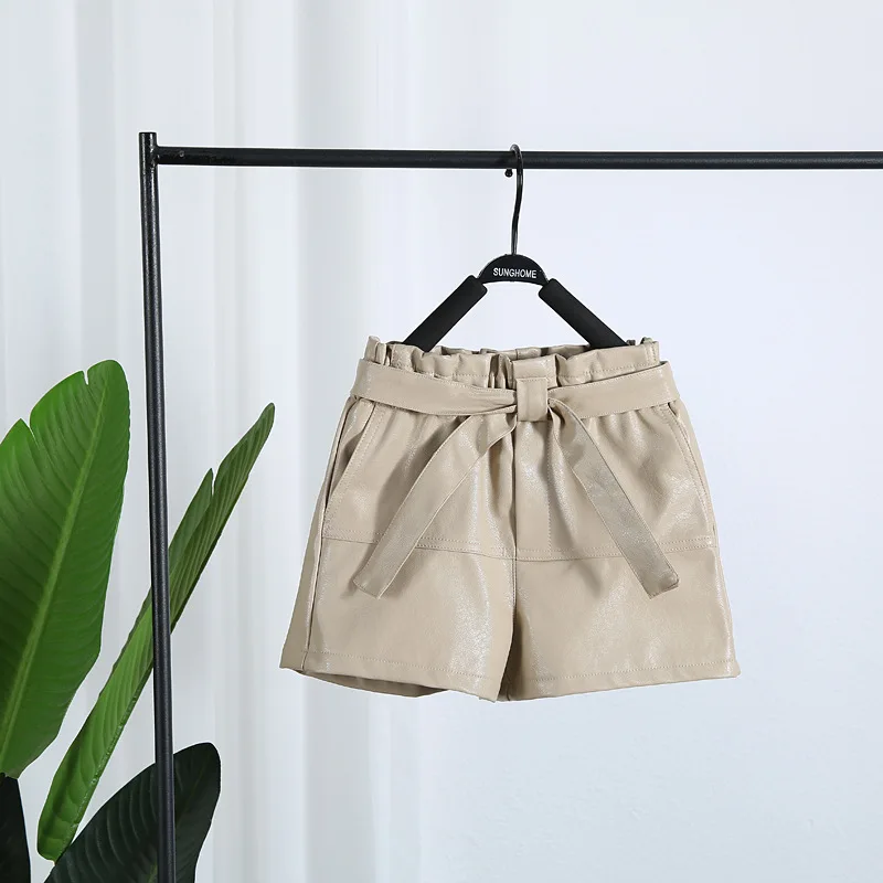 Детские кожаные штаны 2019 г. новые модные осенние шорты с бантом-бабочкой для