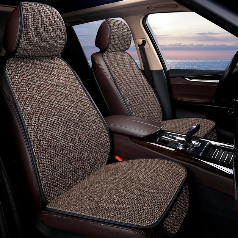 

Breathable Car Seat Cover with Headrest Backrest Healthy Flax Car Seat Cushion Thicken Seat Protector Pad Car Accessories