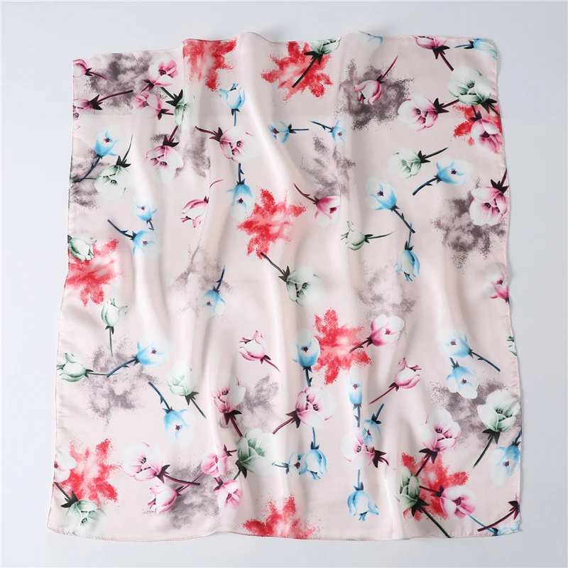

2020 Floral Women Neck Scarf Silk Hair Band Bandana Shawls Lady Wraps Foulard Neck Scarves Elegant Square Female Kerchief