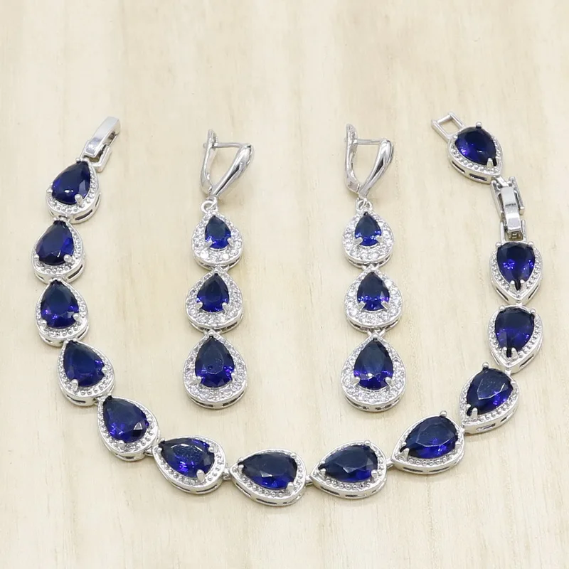 Королевский синий полудрагоценный серебряный цвет Ювелирные наборы для женщин