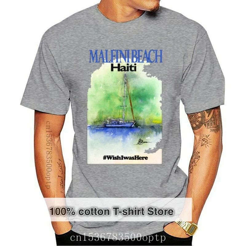 

Fitted Sail Boat Malfini Beach Haiti T Shirt Men Unisex Adult T Shirts O-Neck Short Sleeve
