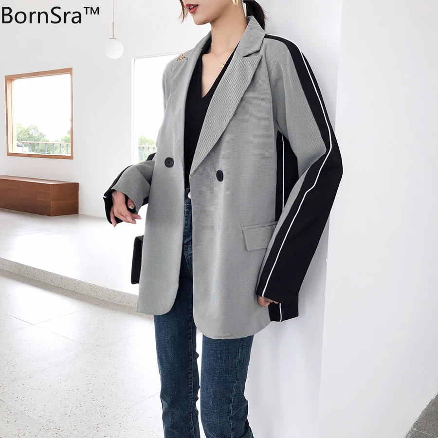

Bornsra 2020 Autumn and Winter Office Lady Patchwork Single Breasted Women Blazers Full Woman Jacket and Blazers Female