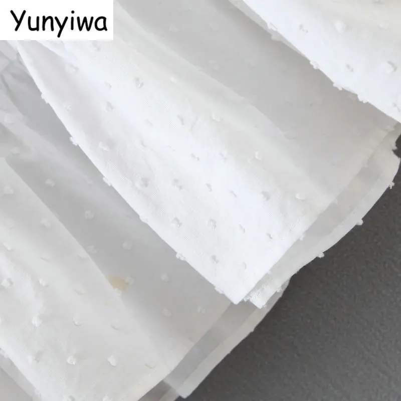 Модное женское белое платье в горошек с вышивкой и длинным рукавом повседневное