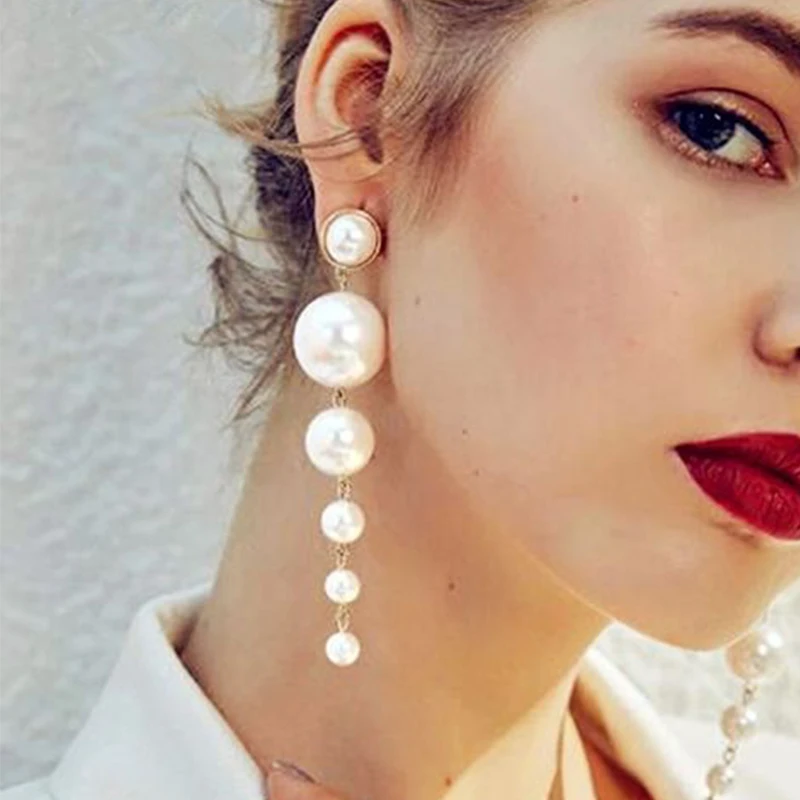 Женские серьги-подвески с большим круговым жемчугом 17 км модные кисточками набор