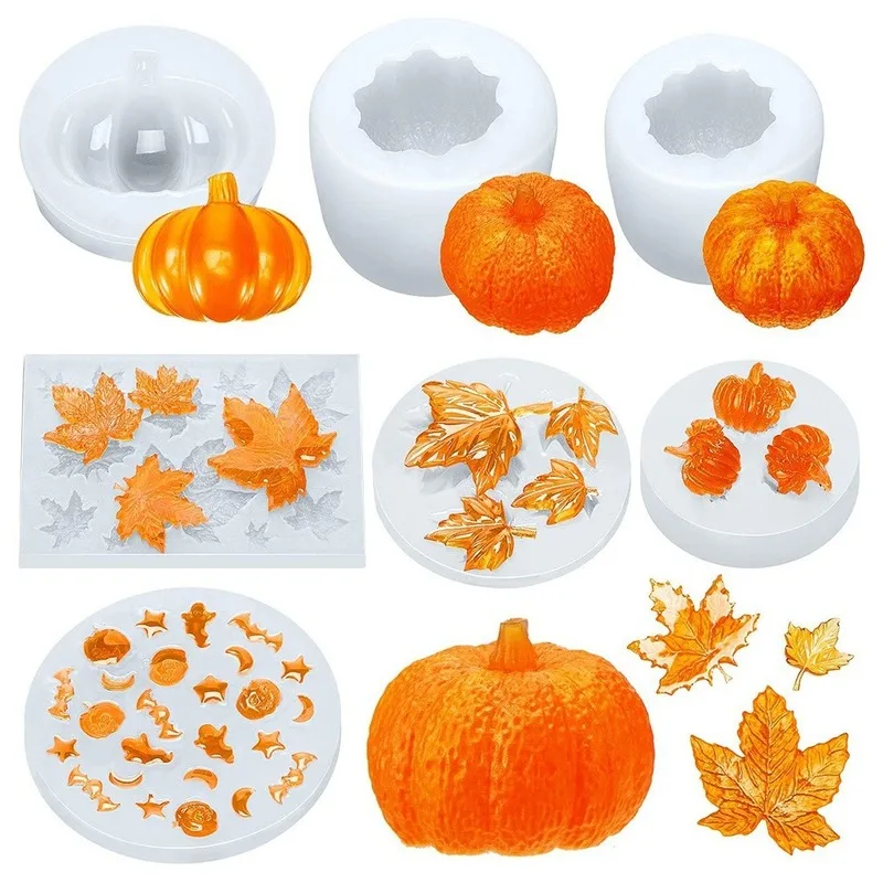 

Форма для эпоксидной смолы для Хэллоуина, 7 шт., форма в виде тыквы, силиконовая Тыква для Дня благодарения, клена, принадлежности для Хэллоуи...