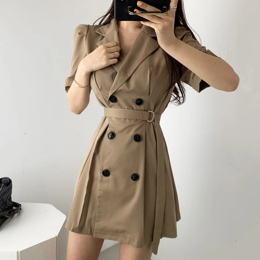 Офисное женское летнее платье черного цвета хаки Ретро Vestidos корейские женские С