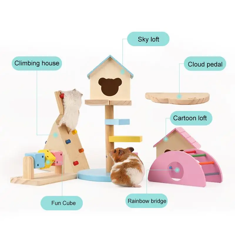 

Colorful Hamster House Toys Small Pet Hideout Wooden Huts For Rodent Guinea Pig Exercise Guinea Pig Climbing Toy Cage Accessory