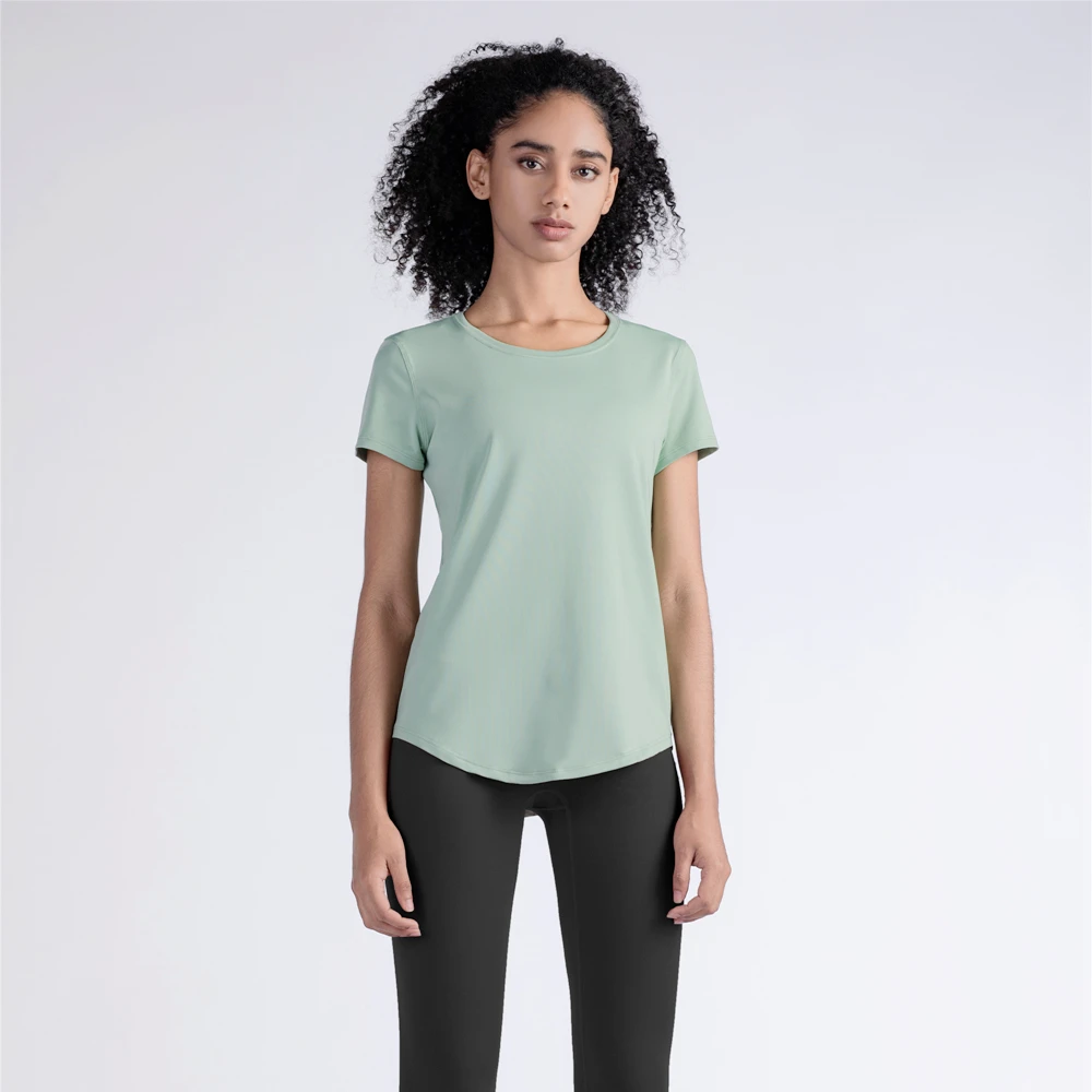 Женская Спортивная футболка с круглым вырезом свободные однотонные топы для