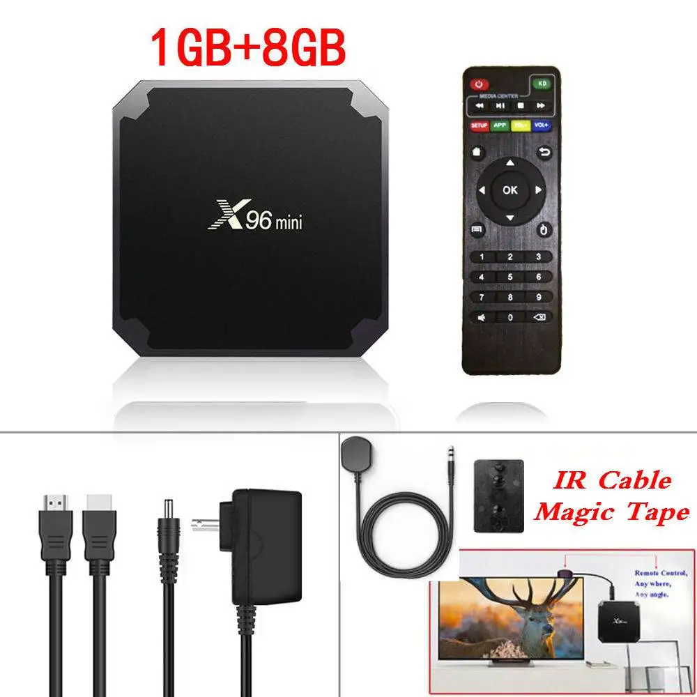 X96 Мини Смарт Android ТВ коробка Amlogic S905W Четырехъядерный 4K медиаплеер 2,4 ГГц WiFi 2 ГБ 16 ГБ 1 г/8 г X96mini Android 7,1 телеприставка - Цвет: 1G8G With IR Cable