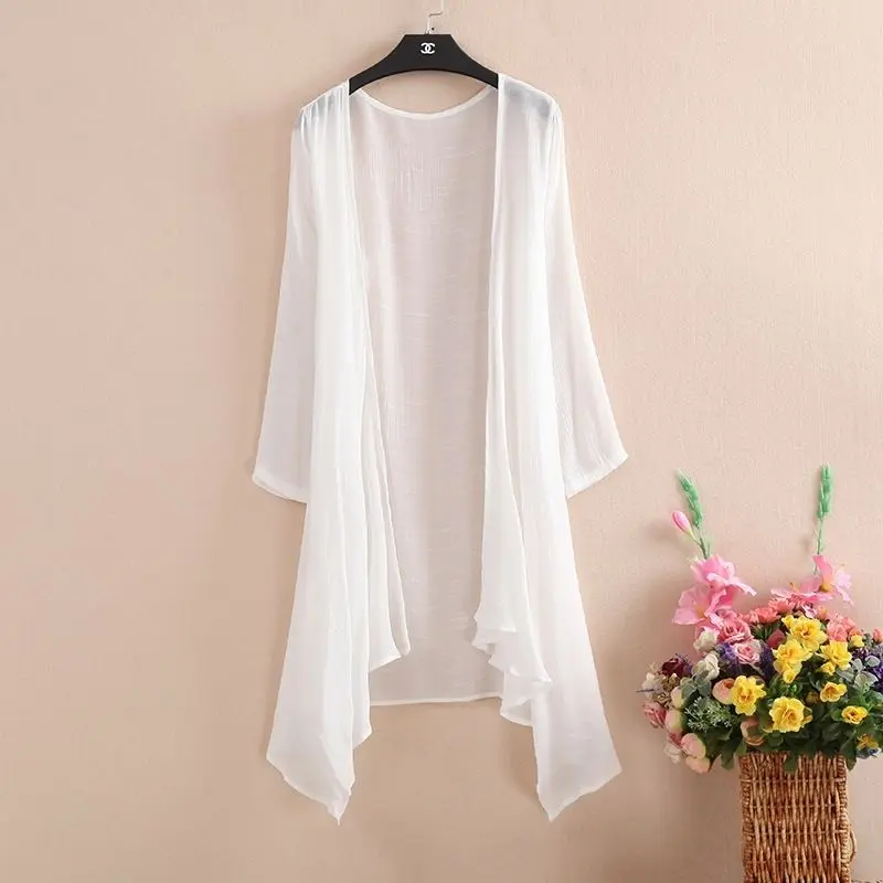 

Женский кардиган-кимоно, летняя кардиган, женская рубашка с длинным рукавом, блуза из прозрачной ткани, модная женская одежда в винтажном ст...