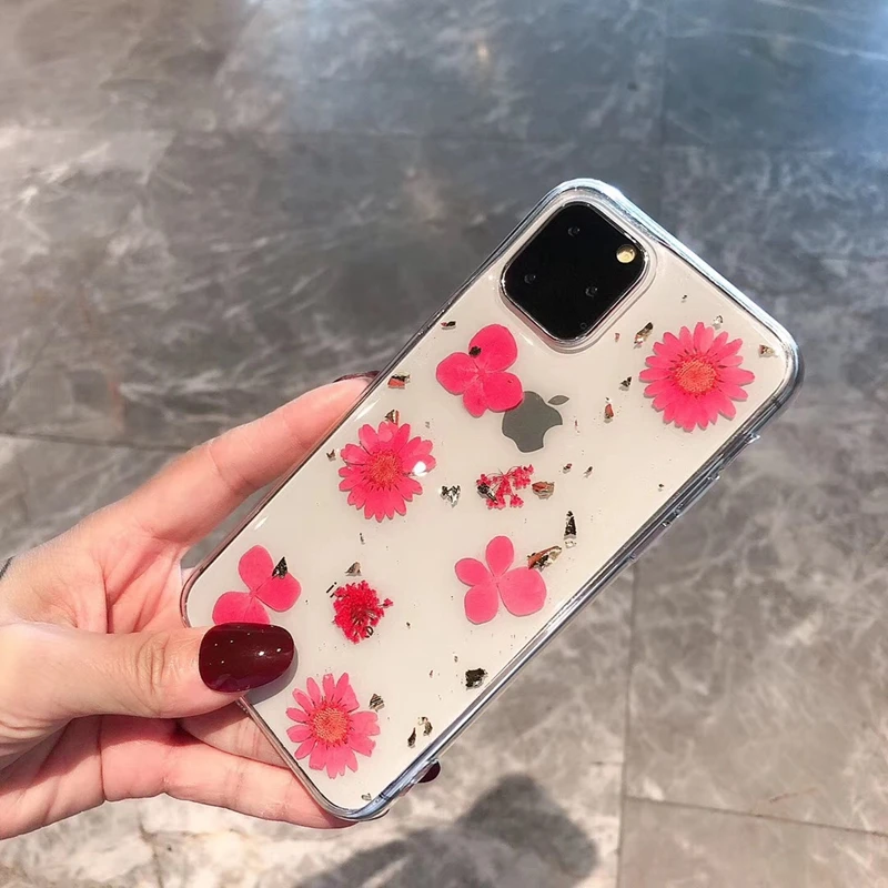 Tfshining Прозрачный блестящий высушенный цветочный чехол для телефона iPhone 11 Pro Max X XS