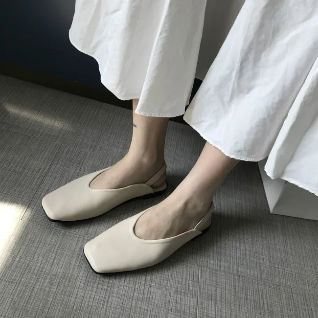 MONMOIRA Vintage Square Toe Slingback Women Mules Shoes Solid Flats Shoes for Women Elegant Ladies Shoes SWA0304