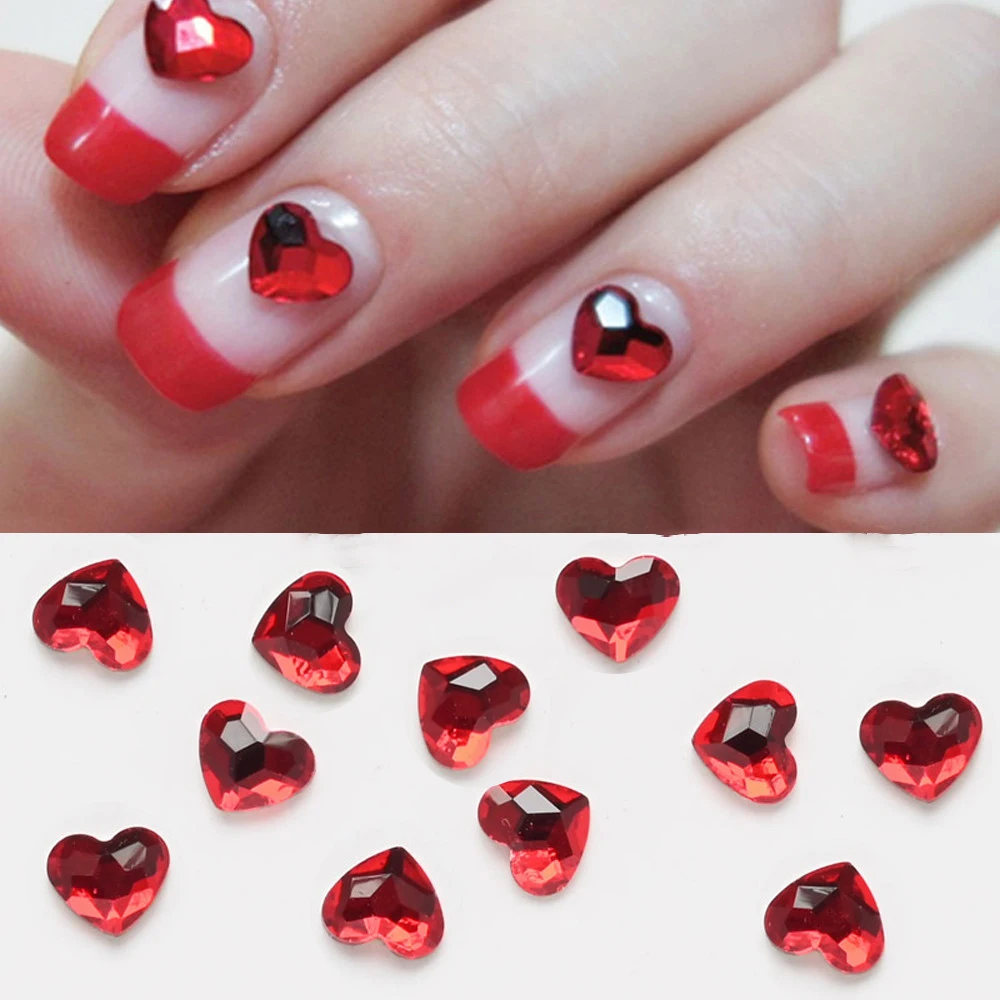 

20pcs Red Heart Crystal AB Valentine Nail Art Rhinestones Flatback Shiny Crystals Glass Nail Gems For 3D Nails Accessories &JZ20