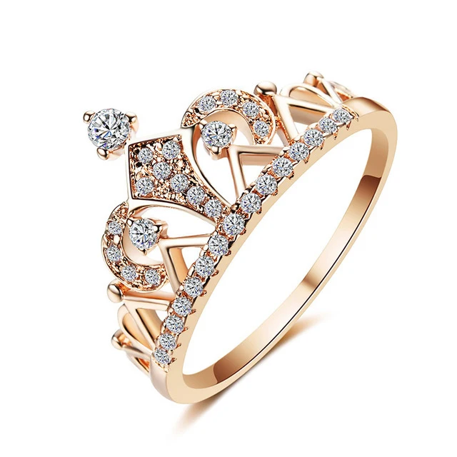Rose Gold-1 Mossovy, Женское кольцо с короной из розового золота, модные популярные обручальные кольца с кубическим цирконием для женщин, женские кольца, аксессуары для женщин - Цвет основного камня: Rose Gold-1