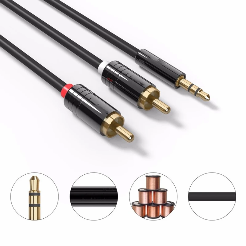 Джек 3 5 мм до 2 RCA o кабель разветвитель AUX стерео со штыревыми соединителями на