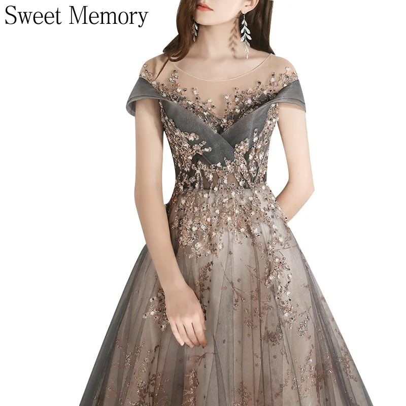 

N2158 2021 Appliques Lace Embroidery Glitter Long Evening Dress For Women Wedding Party Formal Gowns Sweet Memory
