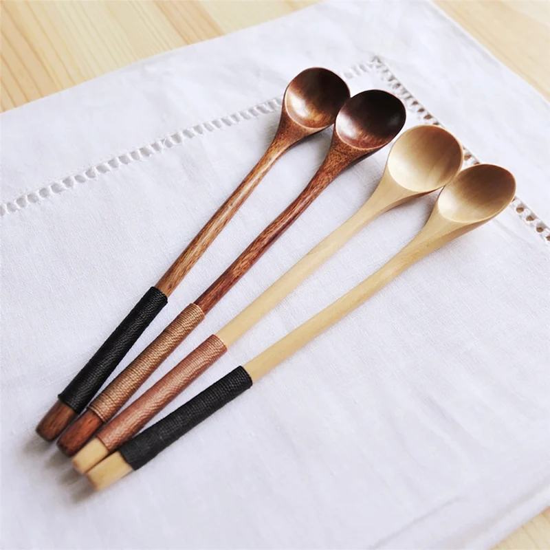 

Tied Line Wooden Spoon Stir Honey Spoon Long Handle Coffee Spoon Wooden Spoon Kitchen Tea Spoon Japanese Style Wooden Spoon