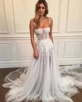sexy spaghetti straps wedding dresses boat neck a line vestidos de novia 2021 lace bridal gowns elegant backless court train
