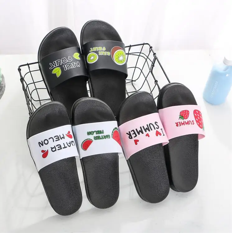 Шлепанцы женские с рисунком фруктов мультяшный арбуз банан домашние тапочки