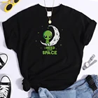 Женские футболки с надписью I Need More Space Green Alien, топ с мультяшным рисунком, модная футболка, свободная футболка, летняя модная женская футболка