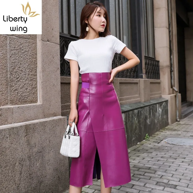 Юбка женская трапециевидная до середины икры из натуральной овечьей кожи с