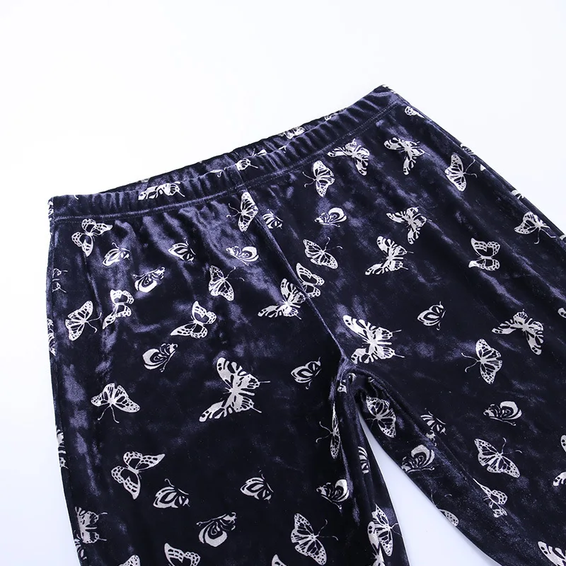 

Butterfly Flocking Velour Y2k Aesthetic Flare Pants Women High Waist Casual Slim Bell Bottom Pants Fall 2020 Clothing Streetwear