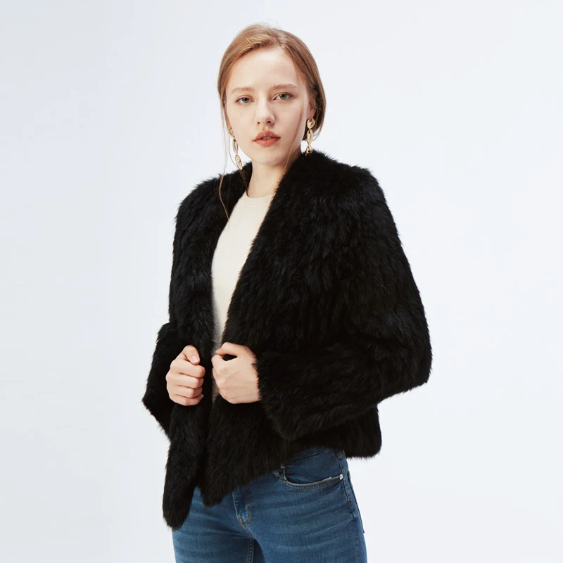 ETHEL ANDERSON Womens Real Rabbit Fur Knitted Coat Short Jackets Top Selling Cardigan Amazing Long Sleeve Top Wholesale Female