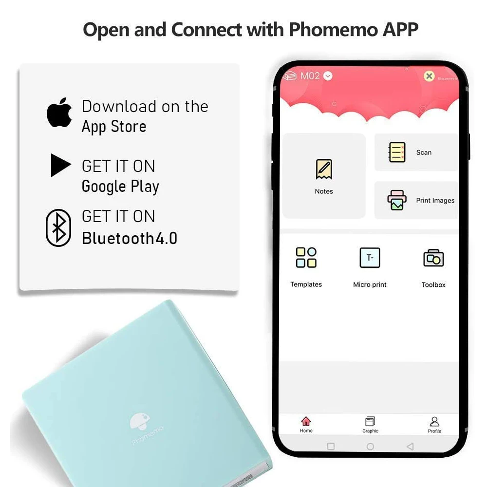 Портативный термопринтер для фотографий Phomemo M02 мини Bluetooth многофункциональная