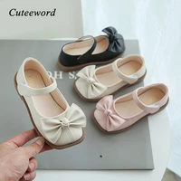 beige pink black leather girls shoes soft sole shallow mouth bow princess shoe spring and autumn new childrens casual shoes
