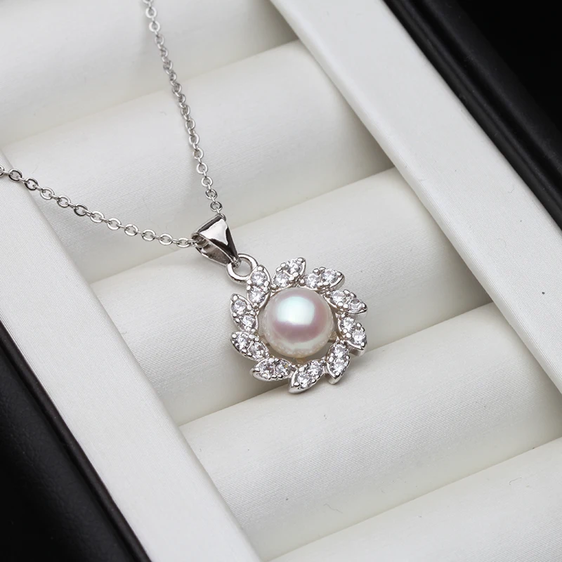 Купи Classic 925 Sterling Silver Flower Pendant For Women, Wedding White Black Natural Freshwater Necklace With Chain P21 за 281 рублей в магазине AliExpress