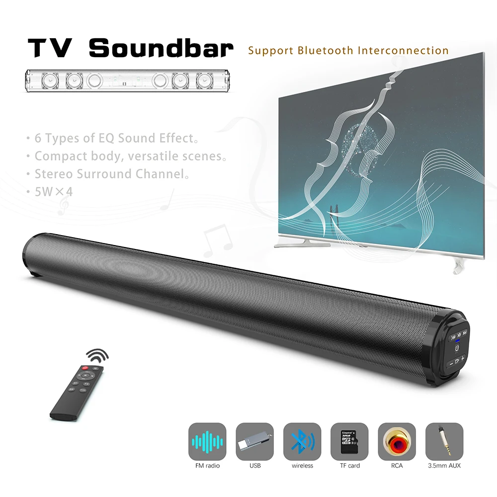 20W TV Sound Bar Subwoofer Music Player Wired and Wireless Bluetooth Home Surround SoundBar for PC Theater Speaker BS10 | Электроника