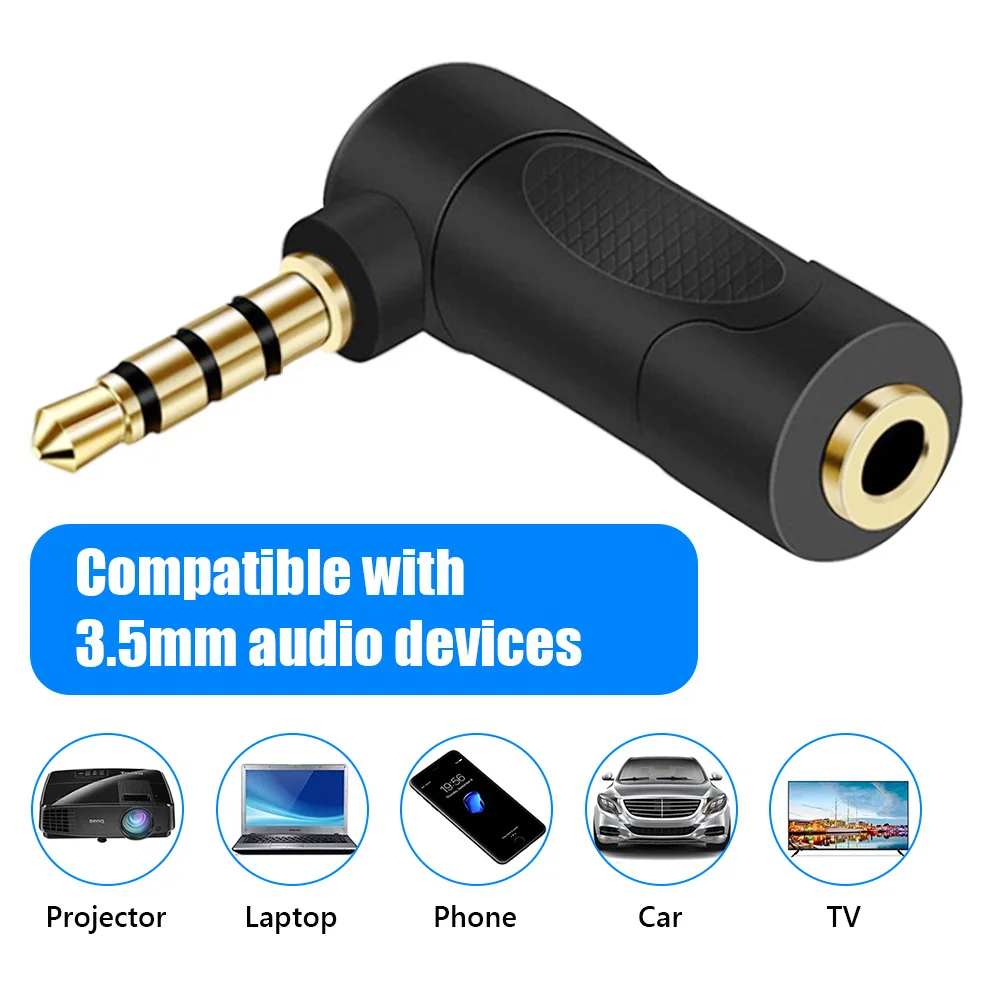 

3.5mm Male To Female Right Angled TRRS Audio Earphone Adapter Converter Headphone Audio Microphone Jack Stereo Plug Connector