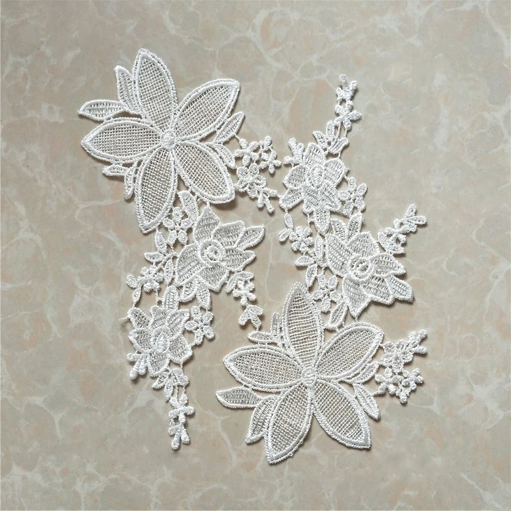 Белая аппликация из красного кружева Venise с кружевной отделкой ручная вышивка