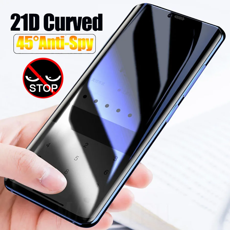 Изогнутое противошпионское закаленное стекло 21D для Huawei P30 Mate 20 P40 Pro Lite защита