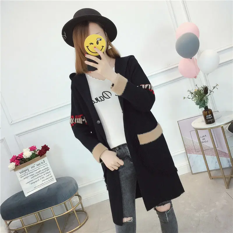 

Autumn And Winter Women's 2021 New Sweater Coat In The Long Section Of The Korean Version Of The Loose Hooded Knit Cardigan