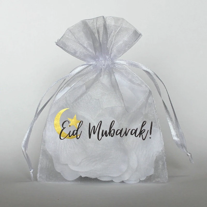 

10pcs moon stars Organza gift favor bags Eid Mubarak Muslim Islamic happy Ramadan Kareem Al Adha Iftar party table decoration