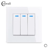 coswall glass panel 1234 gang 1 way reset pulse switch momentary contact push button wall light switch blue backlight 7 250v