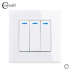 Стеклянная панель Coswall, 1234 клавиши, 1 канал, импульсный переключатель сброса, мгновенная контактная кнопка, настенный светильник ключатель с синей подсветкой, светильник-250 В