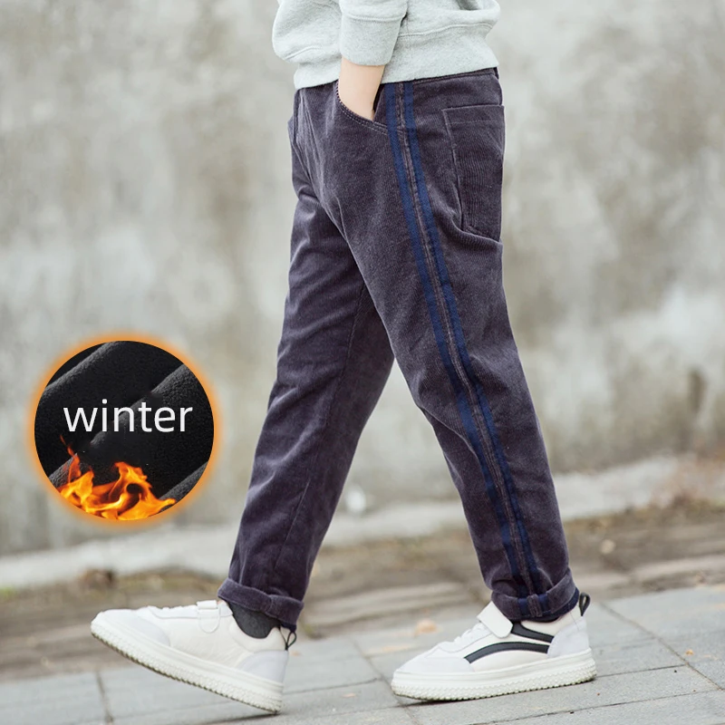 Dark Gray(velvet) Вельветовые Штаны для мальчиков, Детские плотные теплые штаны с плюшевой подкладкой для мальчиков, осенне-зимняя одежда, для 6, 8, 10, 12, 14 лет, новые штаны для мальчиков-подростков - Цвет: Dark Gray(velvet)